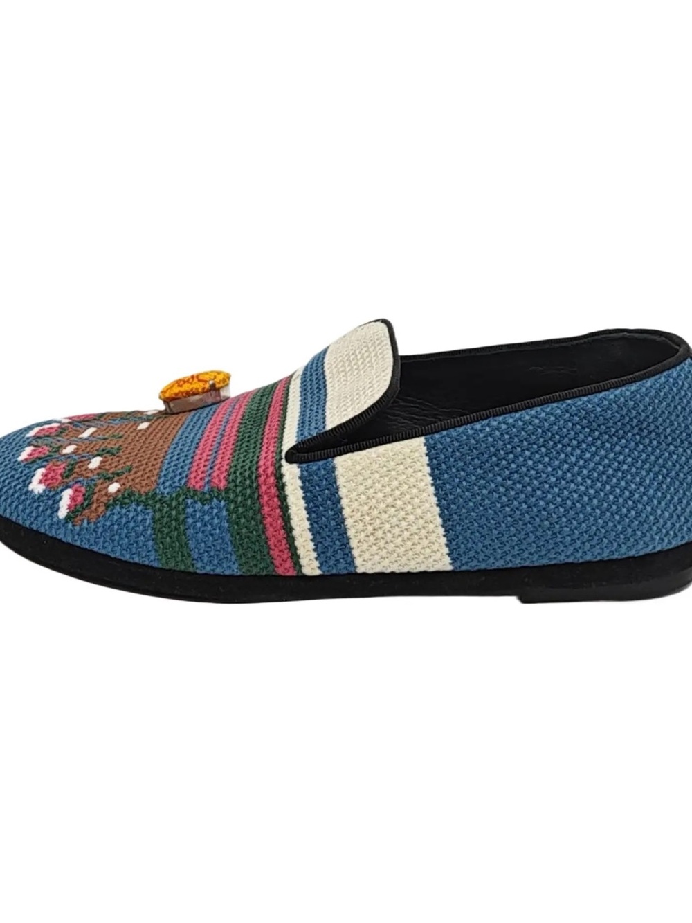 Loewe Blue Multicolor Striped Embroidered Loafer